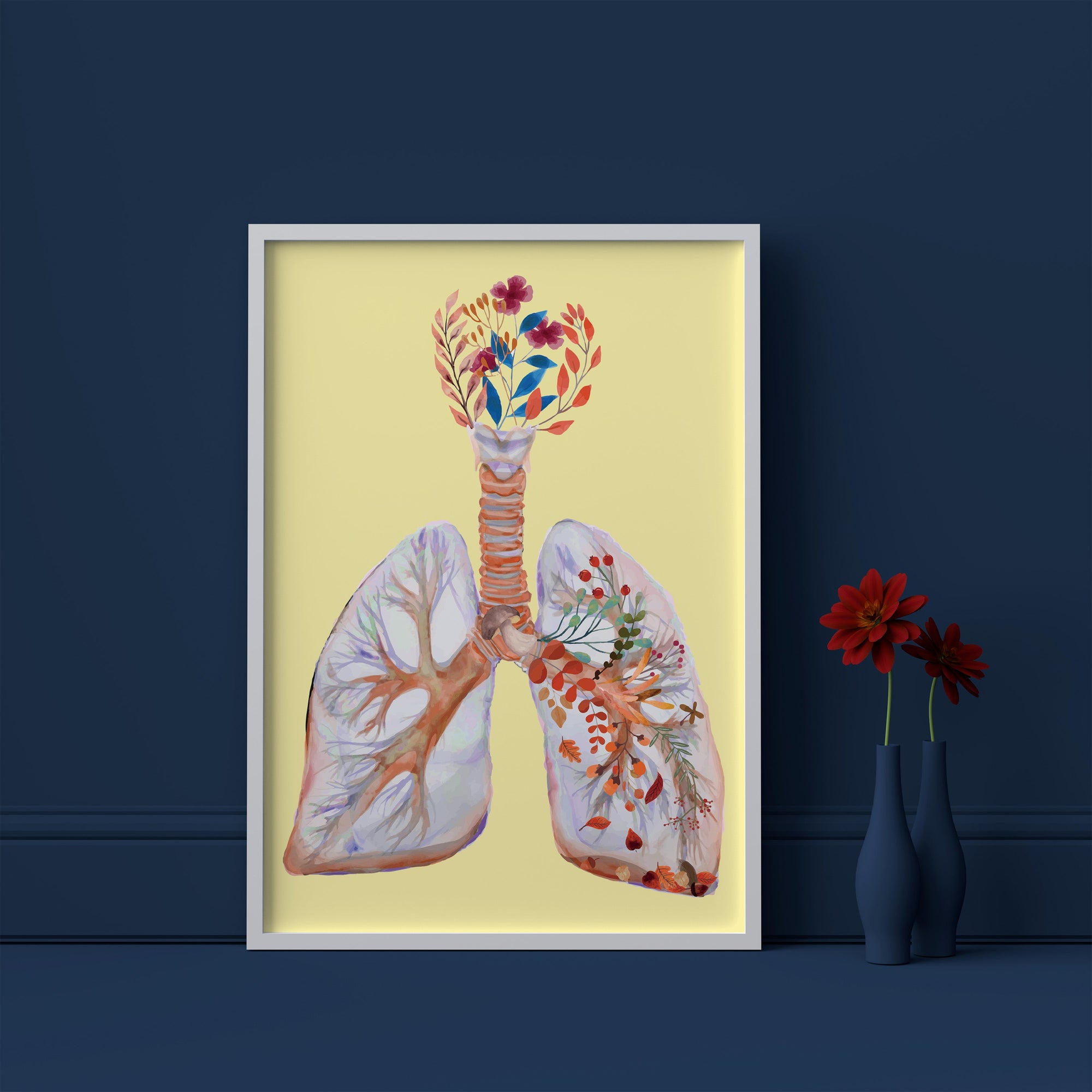 Floral Lungs Art - Framed Poster For Clinics, Hospitals & Study Rooms
