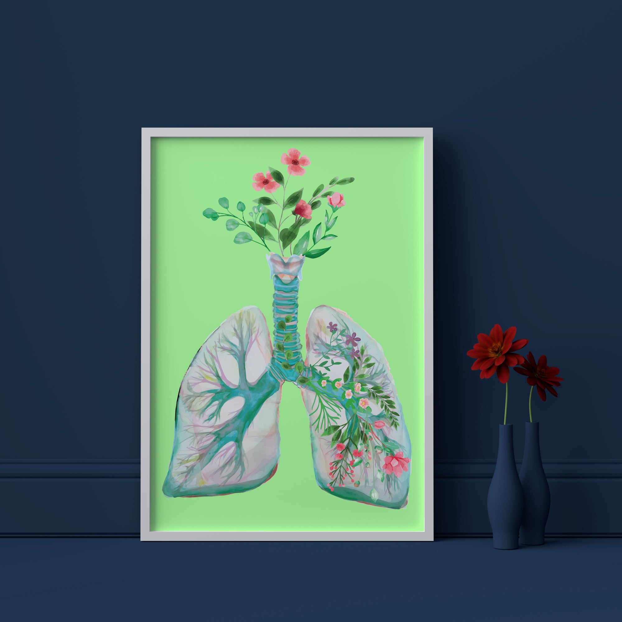Floral Lungs Art - Framed Poster For Clinics, Hospitals & Study Rooms