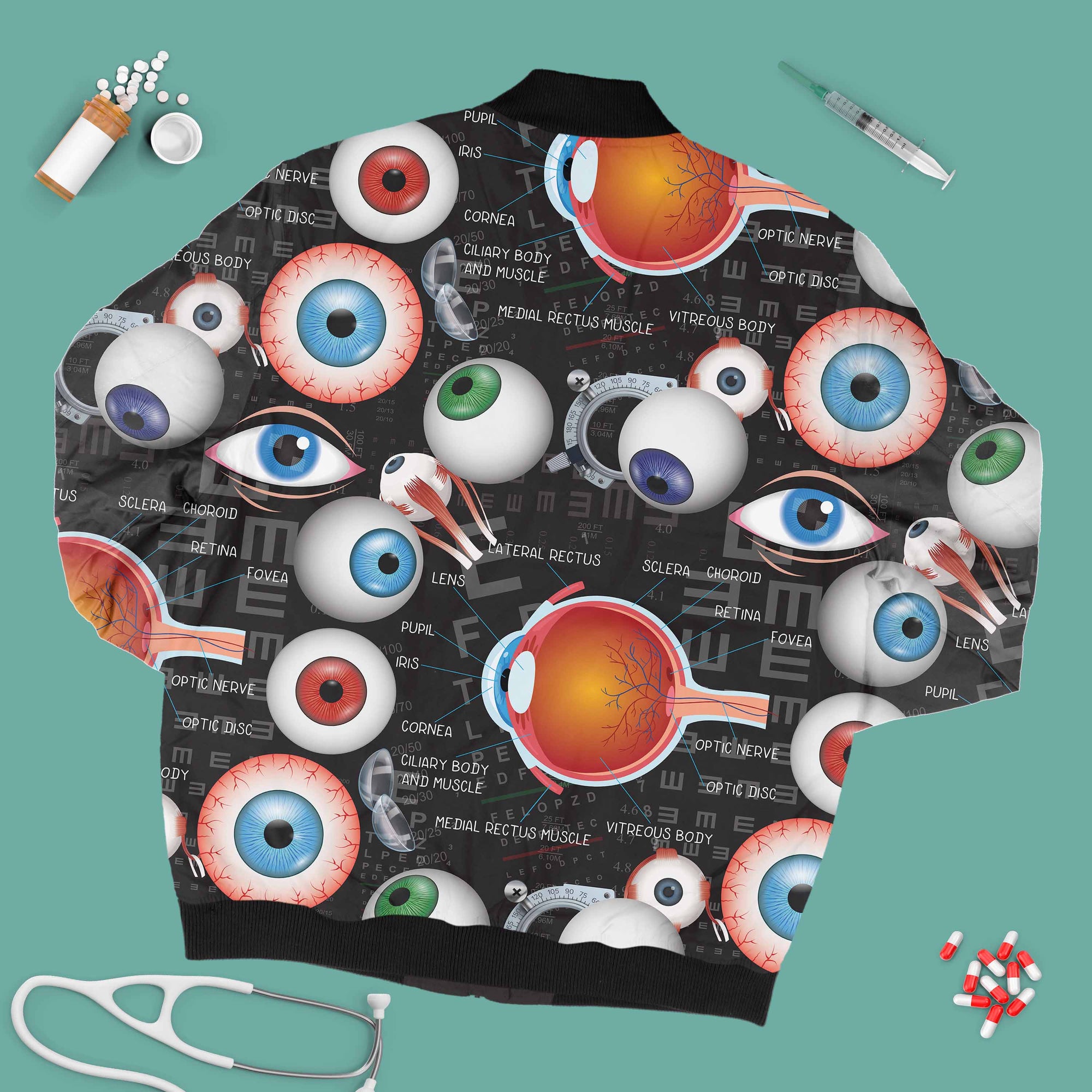 Eye Balls &amp; Eye Anatomy - Unisex Printed Jacket