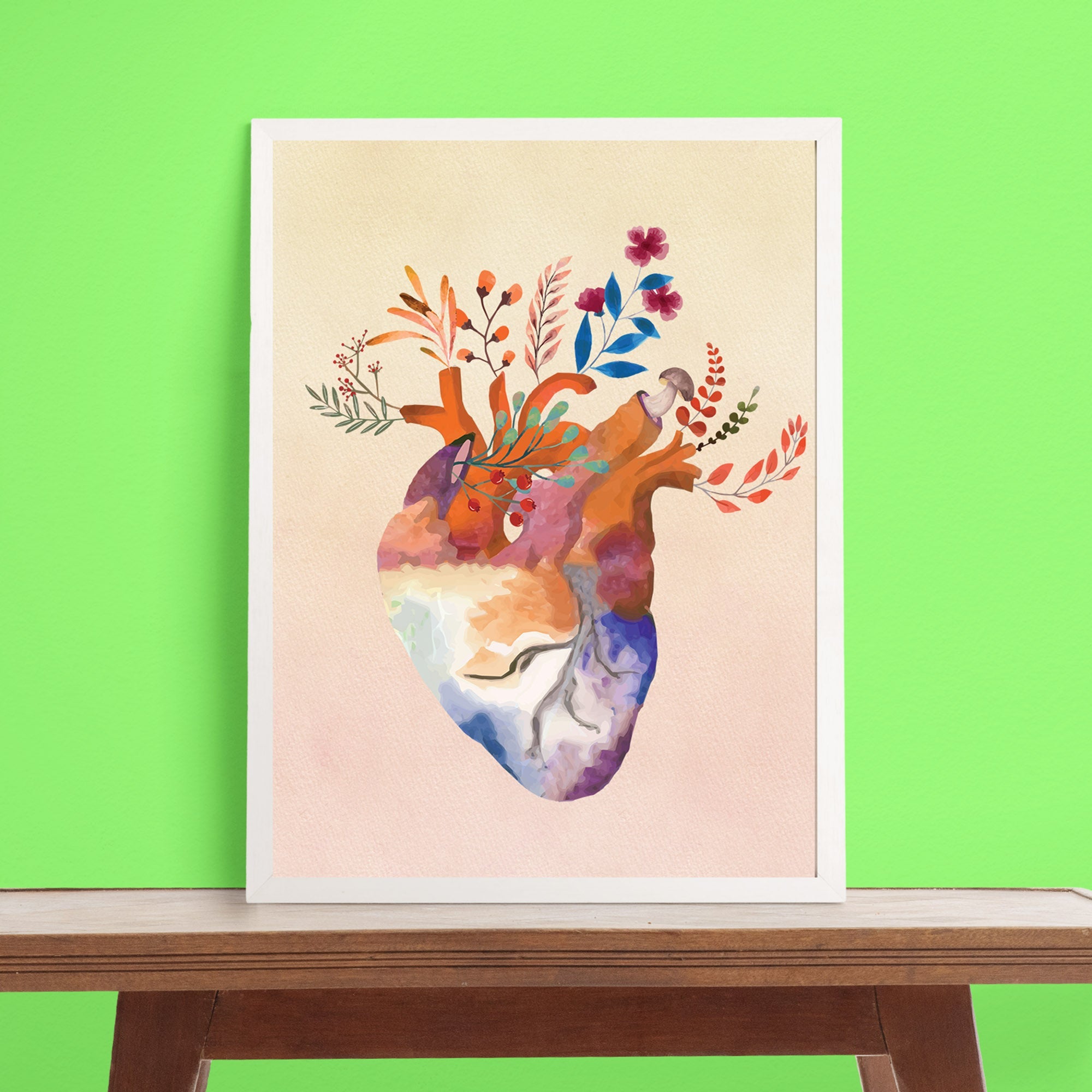 Floral Heart Art - Framed Poster For Clinics, Hospitals &amp; Study Rooms