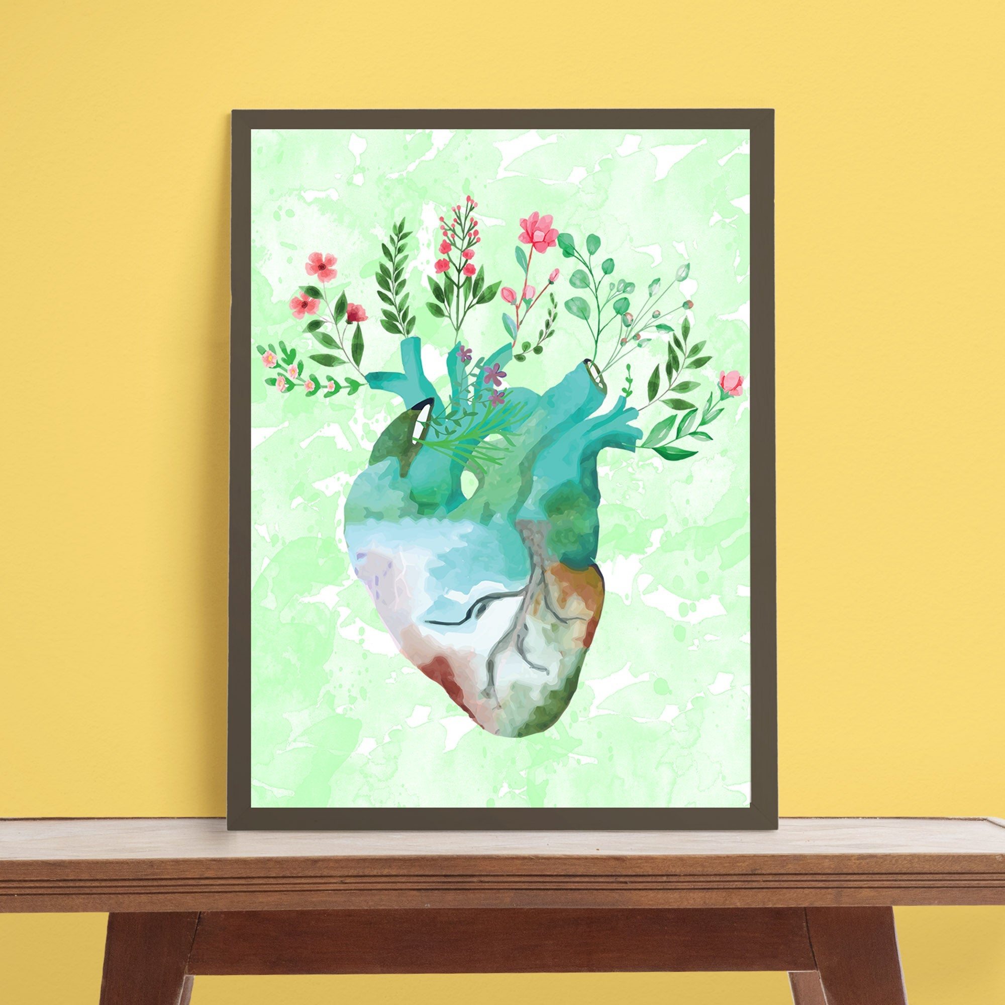 Floral Heart Art - Framed Poster For Clinics, Hospitals &amp; Study Rooms