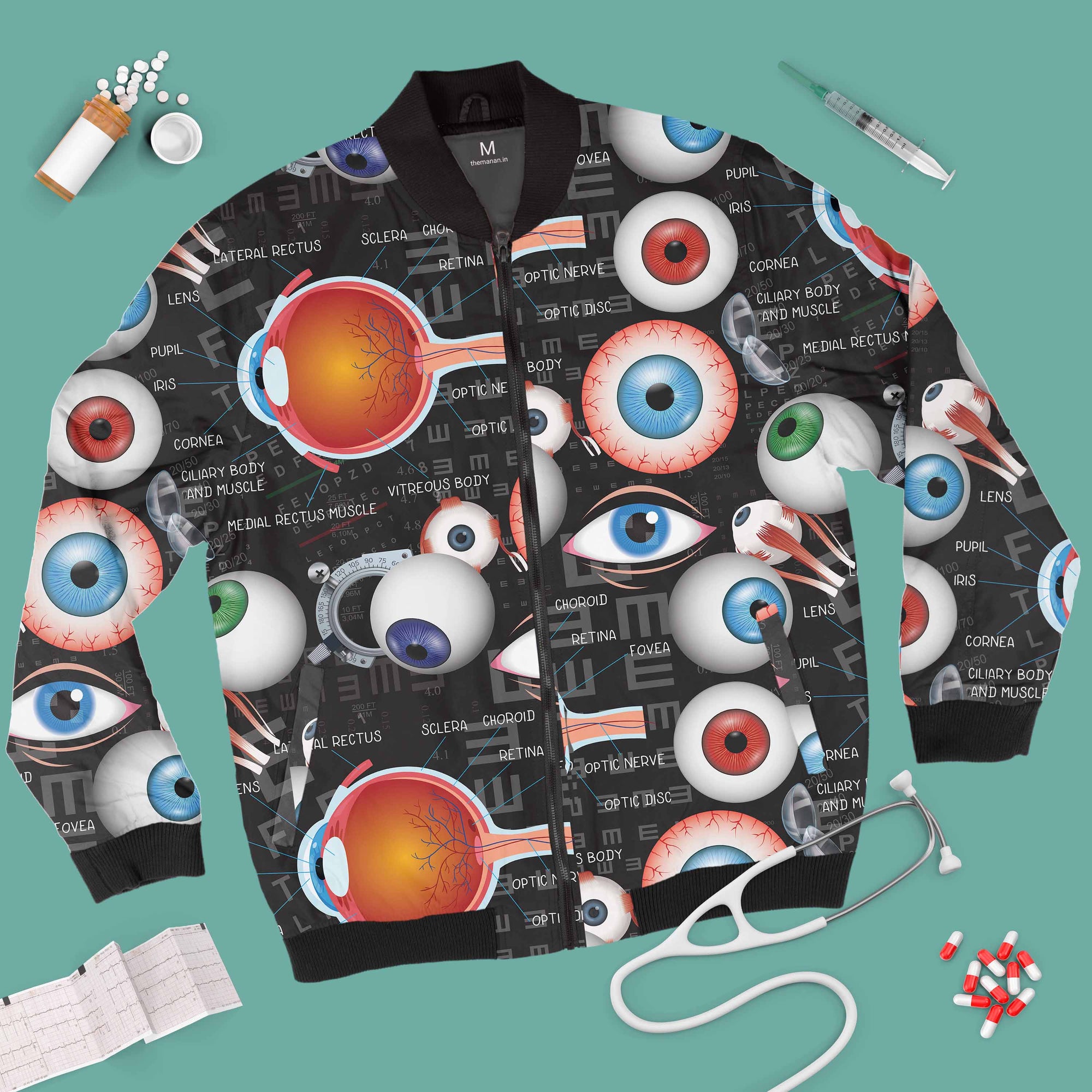 Eye Balls &amp; Eye Anatomy - Unisex Printed Jacket