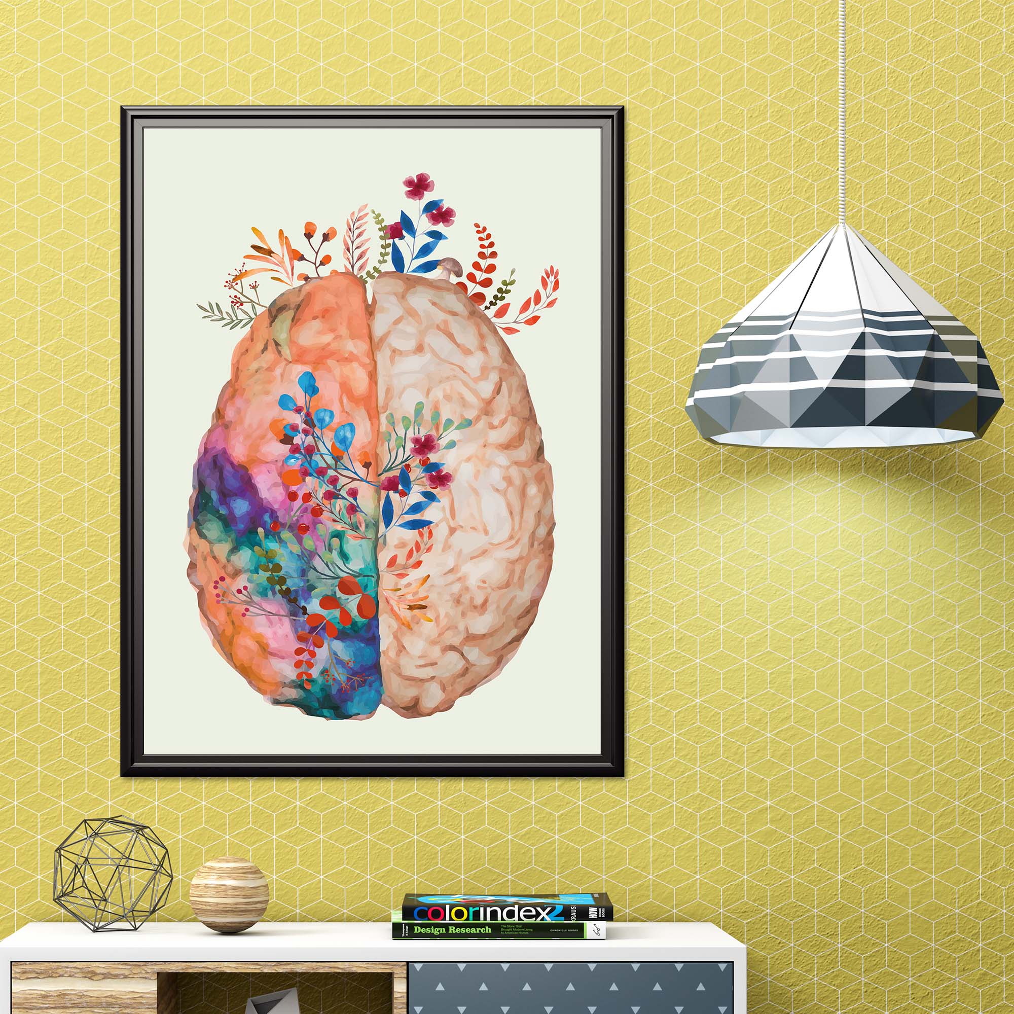 Floral Brain Art - Framed Poster For Clinics, Hospitals &amp; Study Spaces