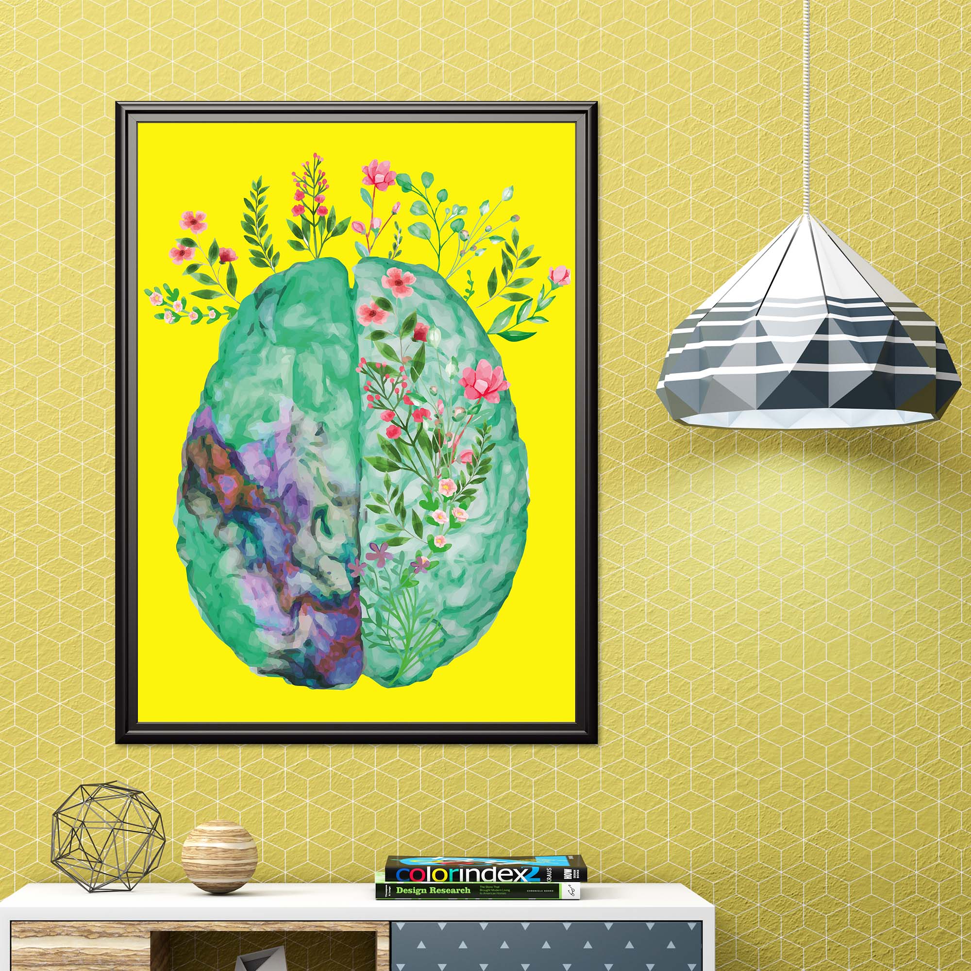 Floral Brain Art - Framed Poster For Clinics, Hospitals &amp; Study Spaces