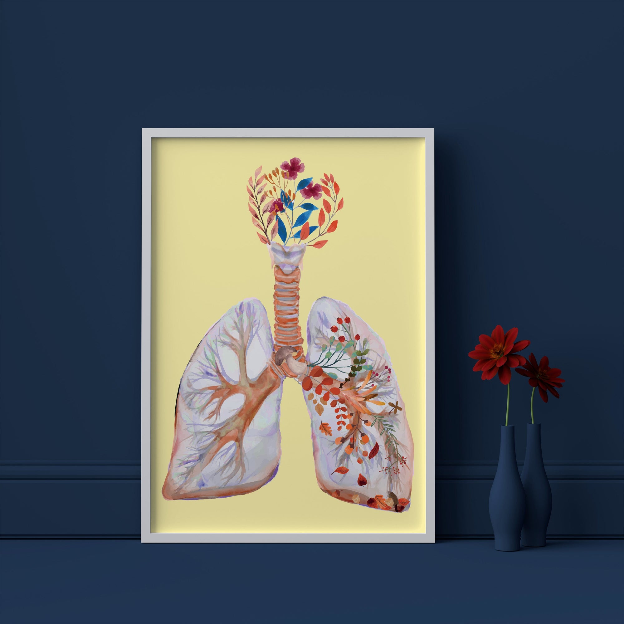 Floral Lungs Art - Framed Poster For Clinics, Hospitals &amp; Study Rooms