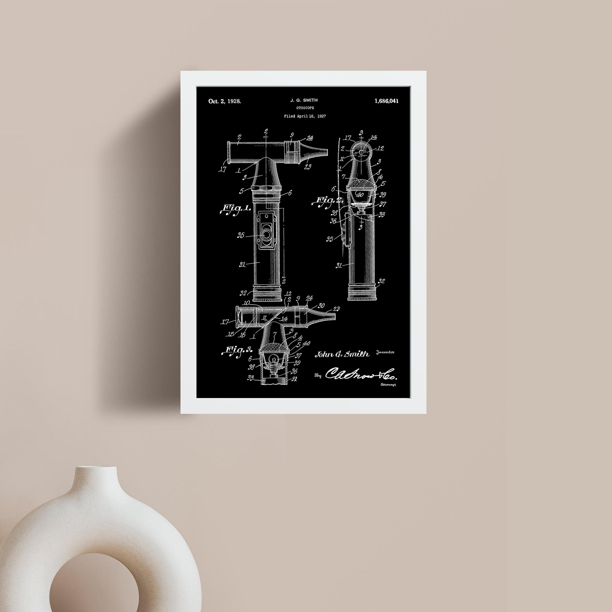 Vintage Otoscope Patent Art - Framed Poster For Clinics, Hospitals &amp; Study Rooms